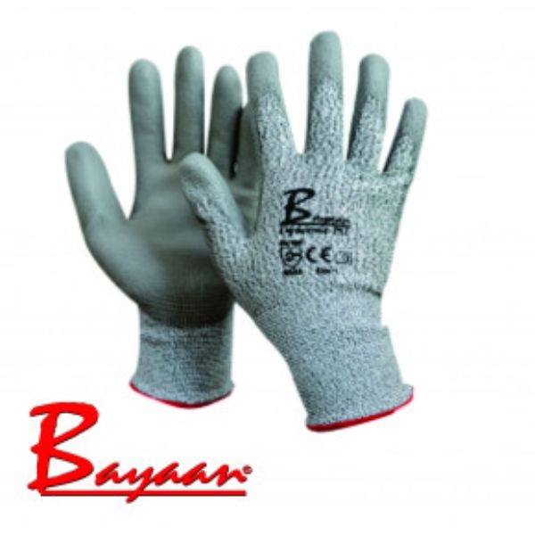 Grey Dynemmaa Knitted with PU coated Anti Cut Level 3 Grade Gloves