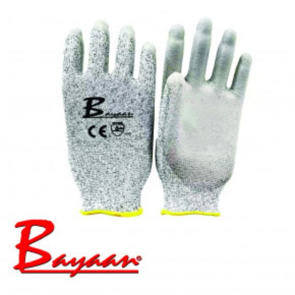 Grey Dynemmaa Knitted with PU coated Anti Cut Level 5 Grade Gloves